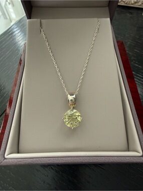 Vintage Lemon Quartz Gemstone Round Sterling Silver Pendant & Chain